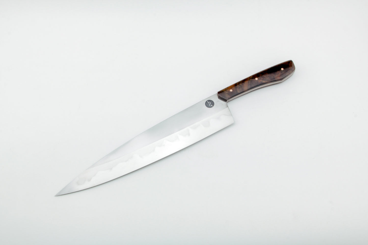 10" (250mm) Chef Knife in 26C3 High Carbon Steel with Hamon & American Rainbow Walnut