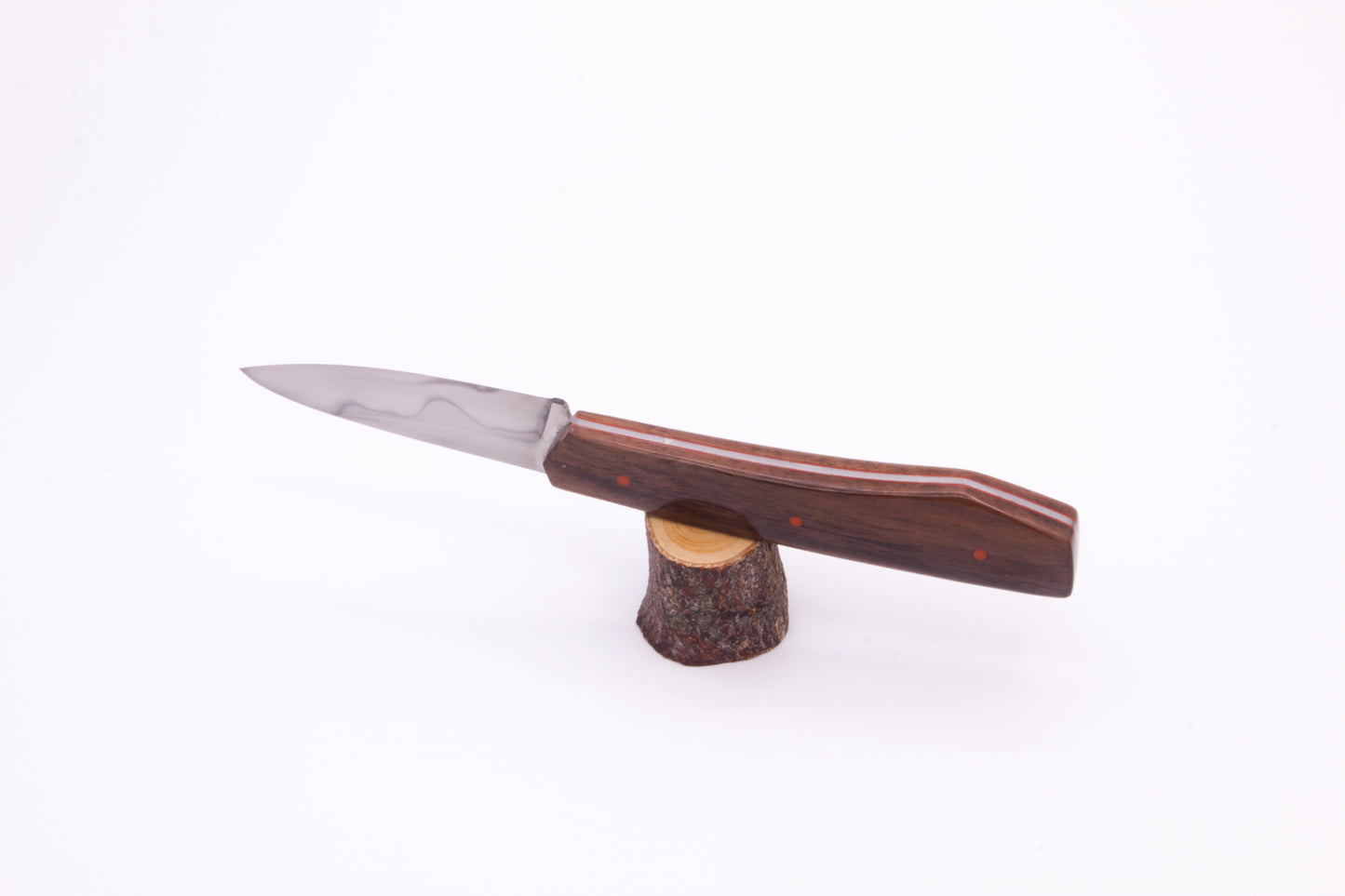 3" (76mm) Beak Nose Pairing Knife, 26C3 Steel with Hamon Line, American Black Walnut Scales and orange liners and pins