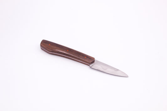3" (76mm) Beak Nose Pairing Knife, 26C3 Steel with Hamon Line, American Black Walnut Scales and orange liners and pins