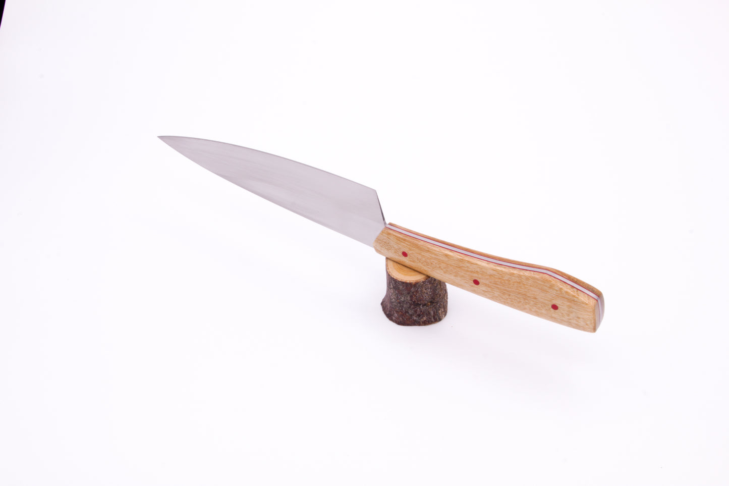 5.5" (140mm) Petty Knife, 15n20 High Carbon Steel, Avocado wood with Red liners and pins