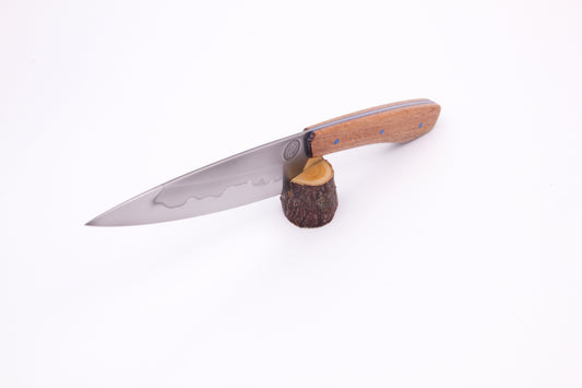 5.5" (140mm) Petty with Hamon in 26C3 High Carbon Steel with Macadamia Wood Handles
