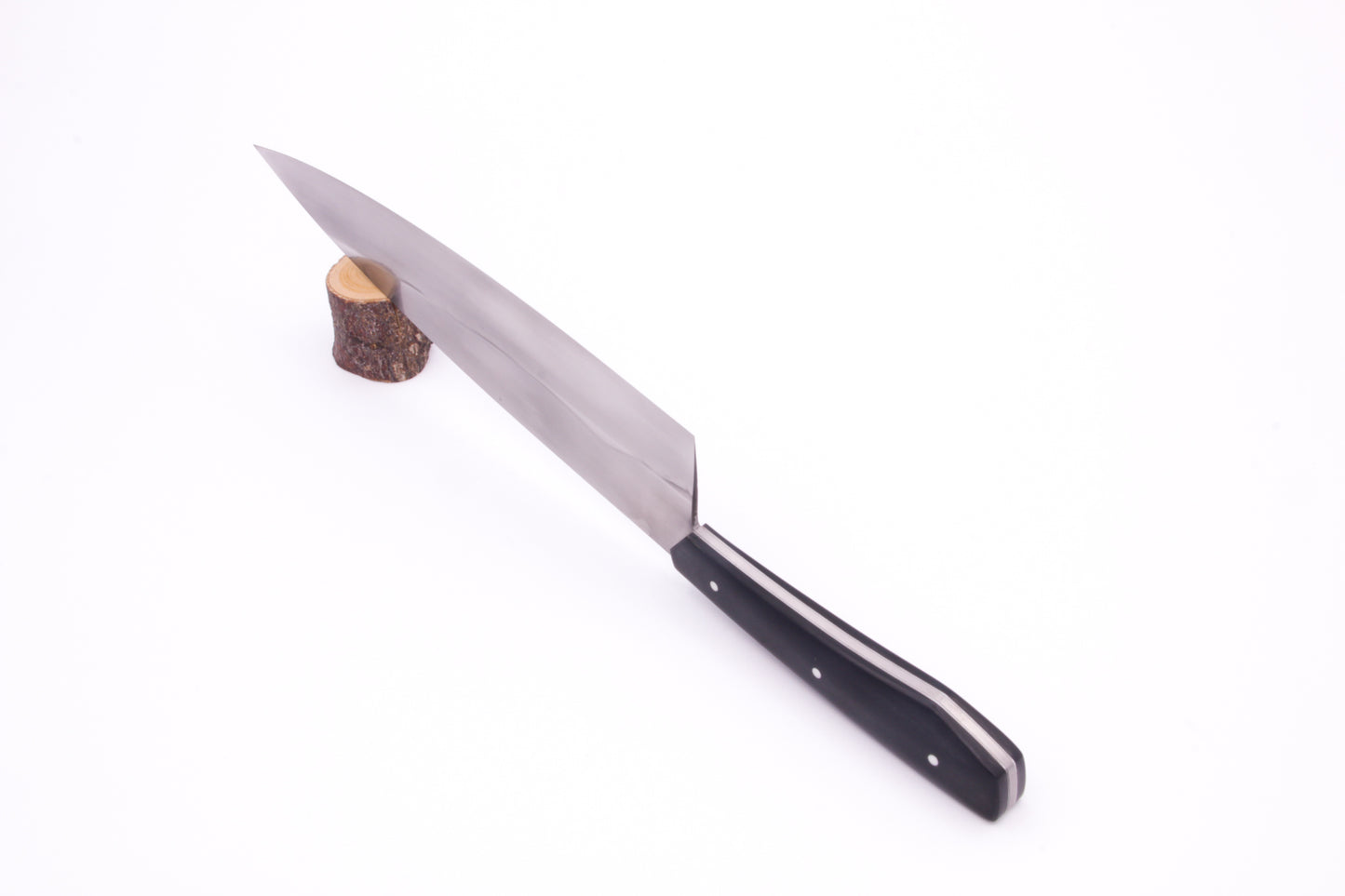 8" (200mm) Chef Knife with Hamon in 26C3 High Carbon Steel with Toxedo Handles