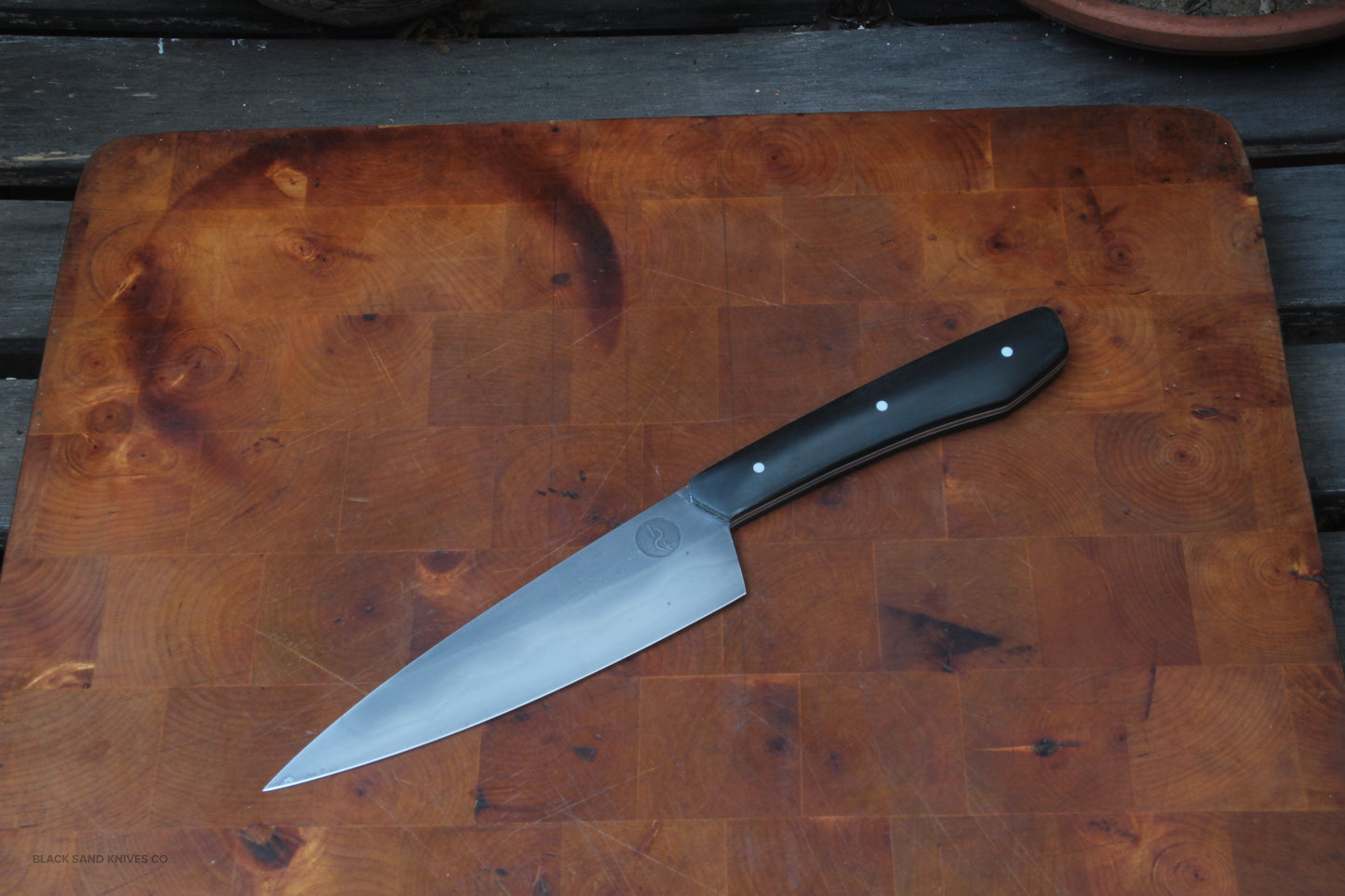 5.5" (140mm) Petty with Hamon in 1080 High Carbon Steel with Toxedo Handles