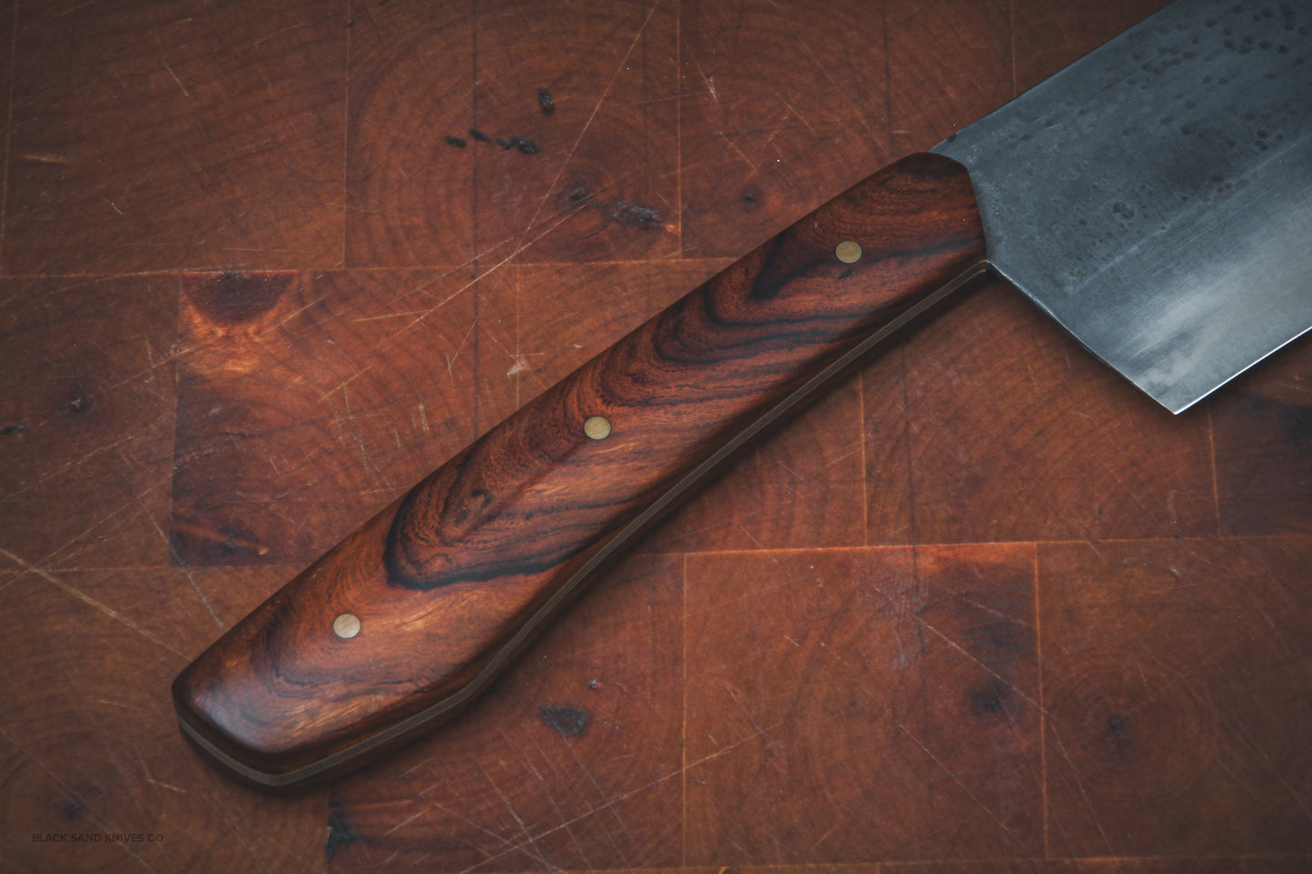 8" (200mm) Usuba Knife in 1080 High Carbon Steel with Ironwood Handles, Yellow G10 liners and brass pins