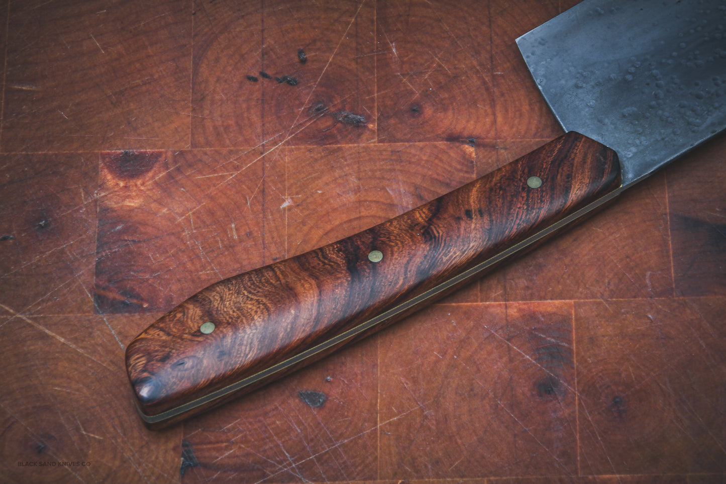 8" (200mm) Usuba Knife in 1080 High Carbon Steel with Ironwood Handles, Yellow G10 liners and brass pins