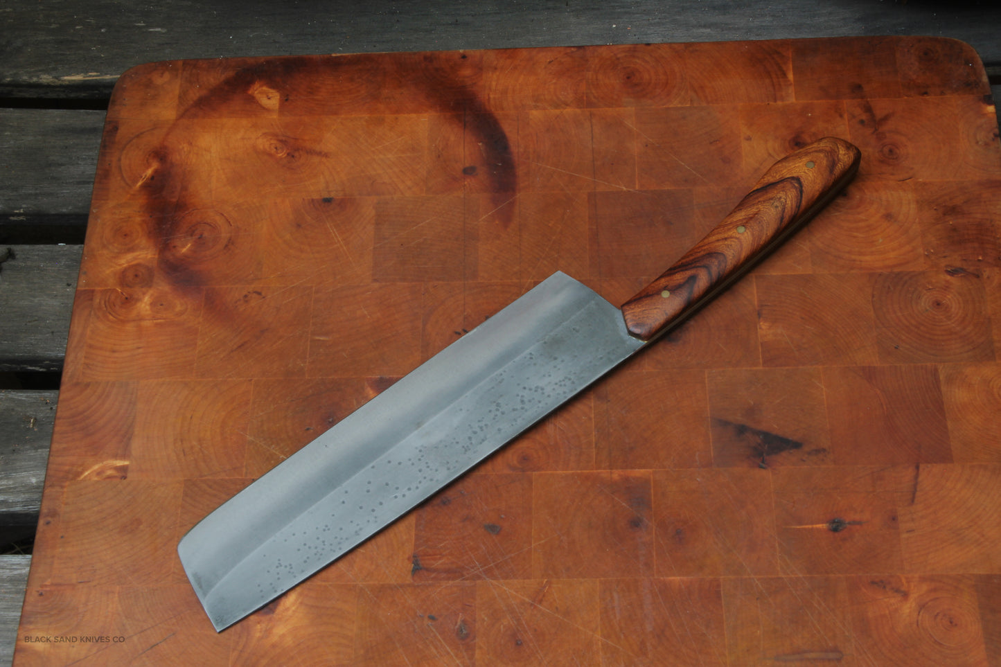 8" (200mm) Usuba Knife in 1080 High Carbon Steel with Ironwood Handles, Yellow G10 liners and brass pins