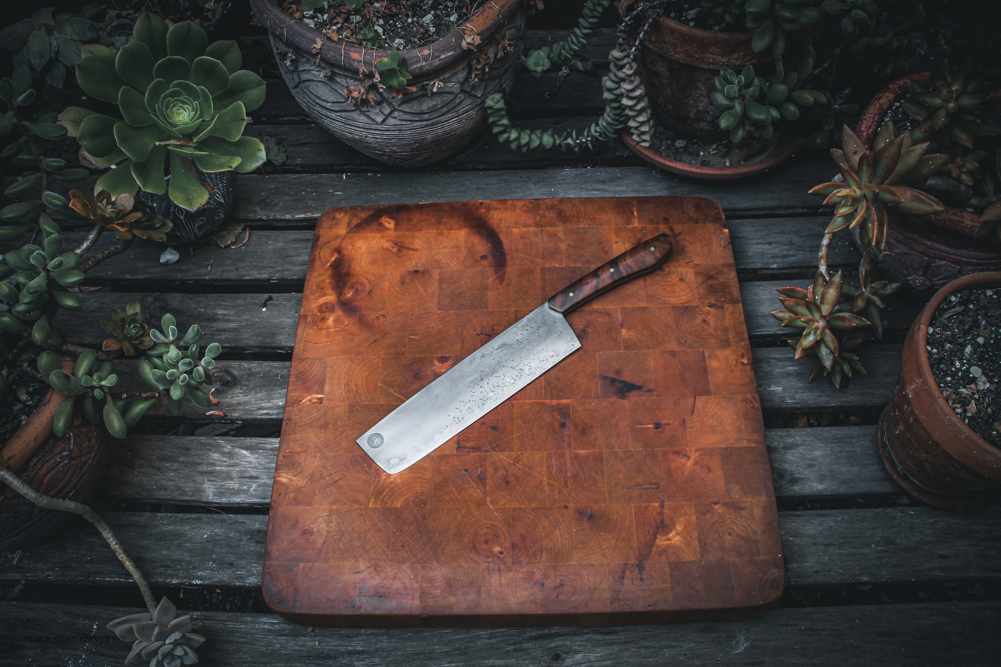 8" (200mm) Usuba Knife in 1080 High Carbon Steel with Ironwood Handles, Yellow G10 liners and brass pins