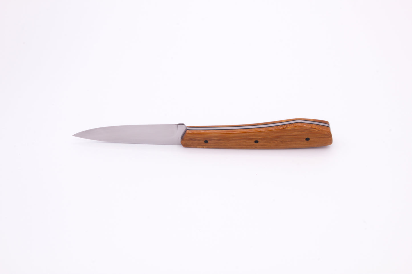 3.5" (90mm) Pairing Knife, 15n20 High Carbon Steel, Bamboo wood with black liners and pins