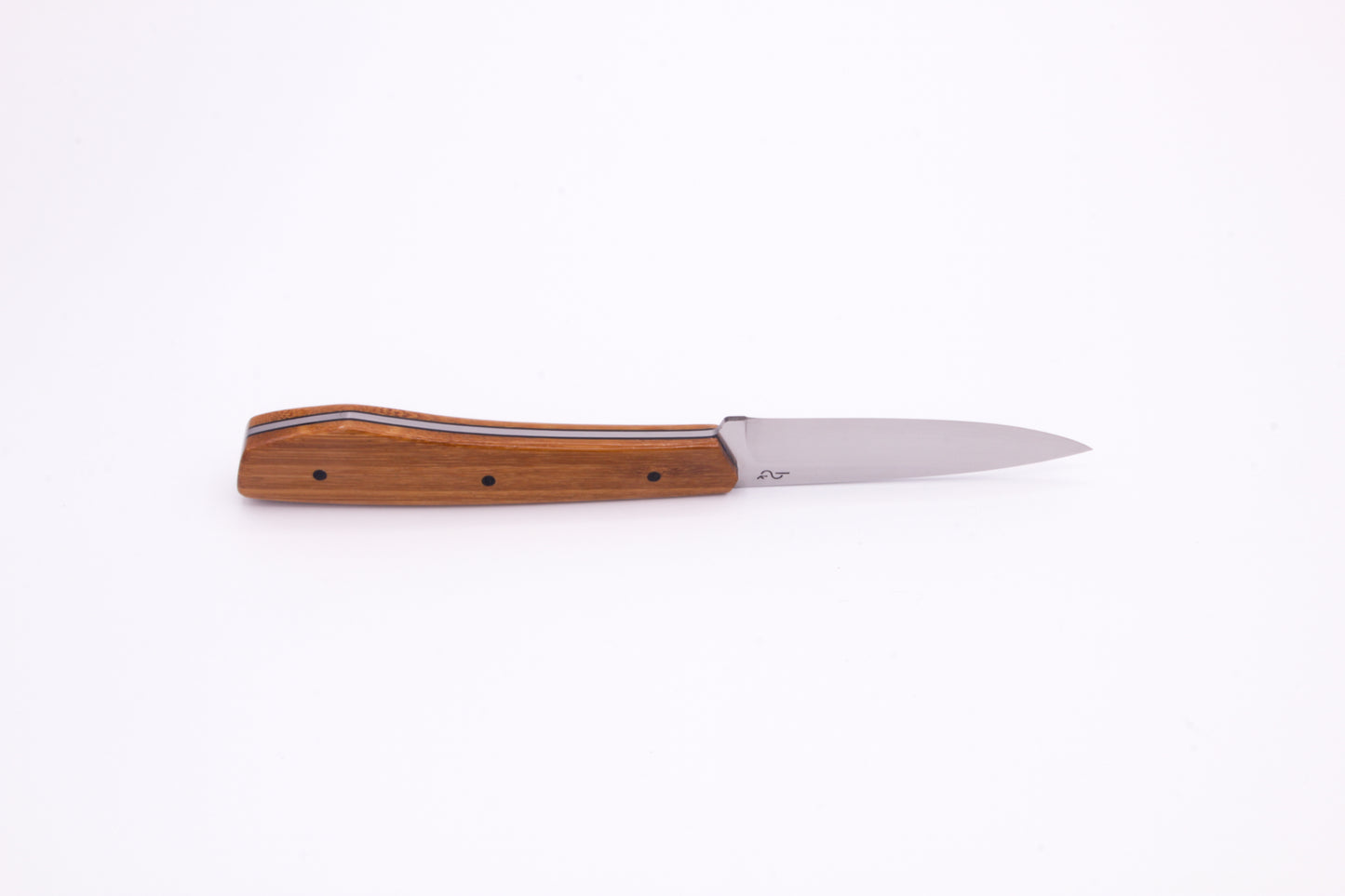 3.5" (90mm) Pairing Knife, 15n20 High Carbon Steel, Bamboo wood with black liners and pins
