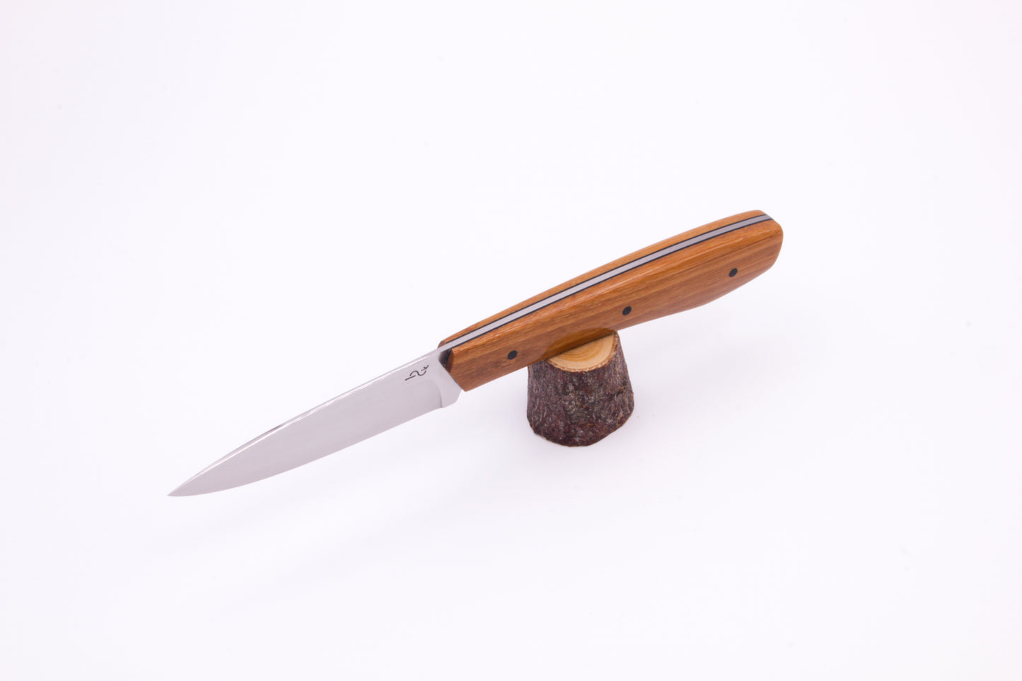 3.5" (90mm) Pairing Knife, 15n20 High Carbon Steel, Bamboo wood with black liners and pins