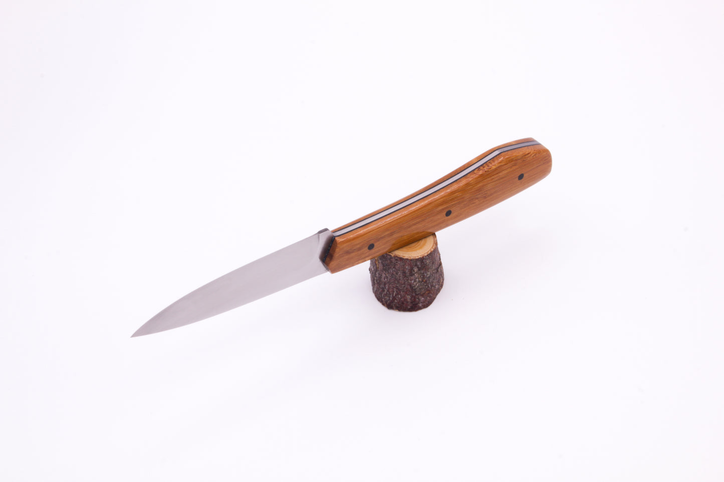 3.5" (90mm) Pairing Knife, 15n20 High Carbon Steel, Bamboo wood with black liners and pins