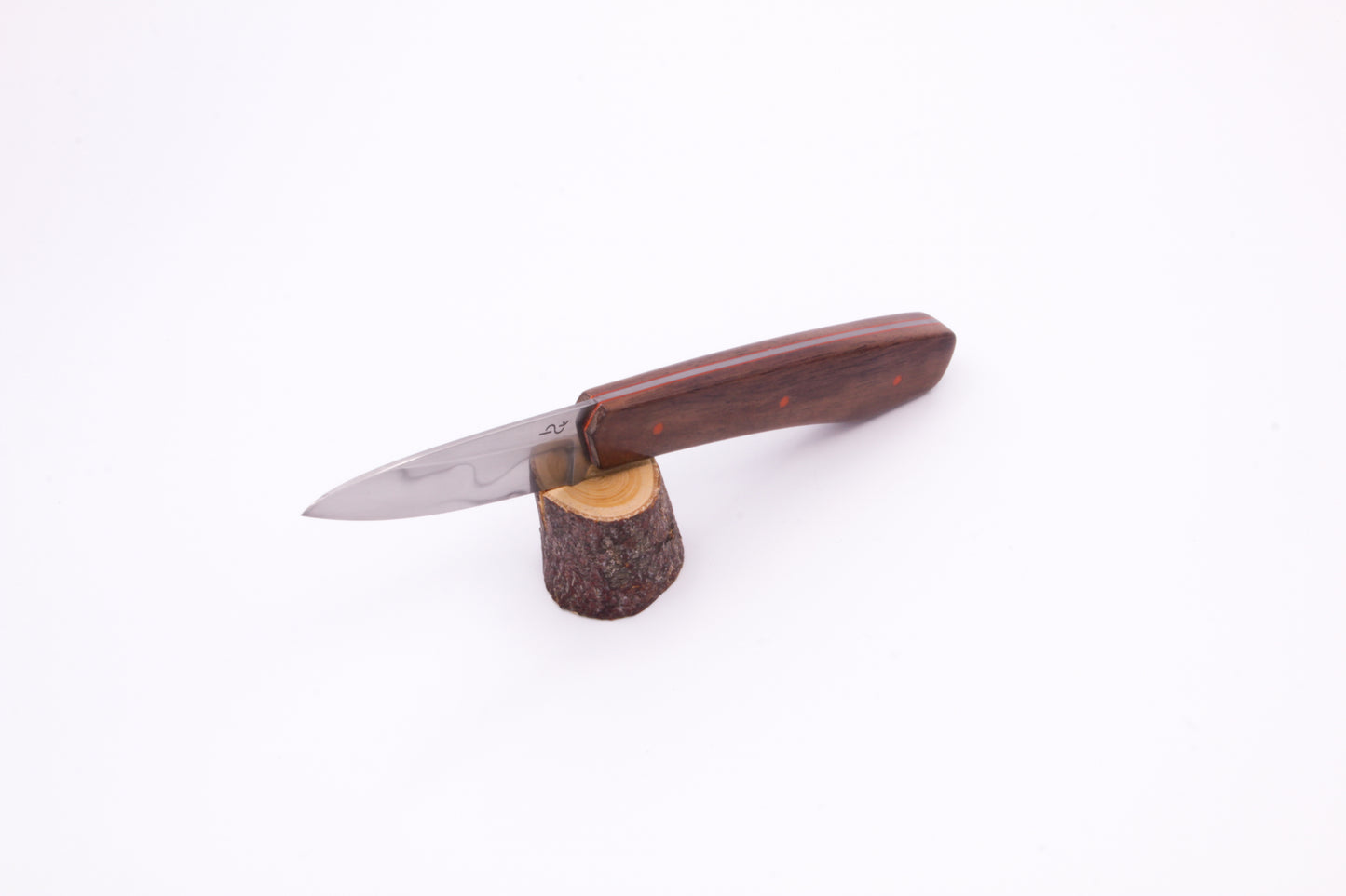 3" (76mm) Beak Nose Pairing Knife, 26C3 Steel with Hamon Line, American Black Walnut Scales and orange liners and pins