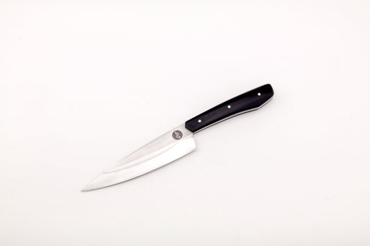 5.5" (140mm) Petty with Hamon in 26C3 High Carbon Steel with Toxedo Handles