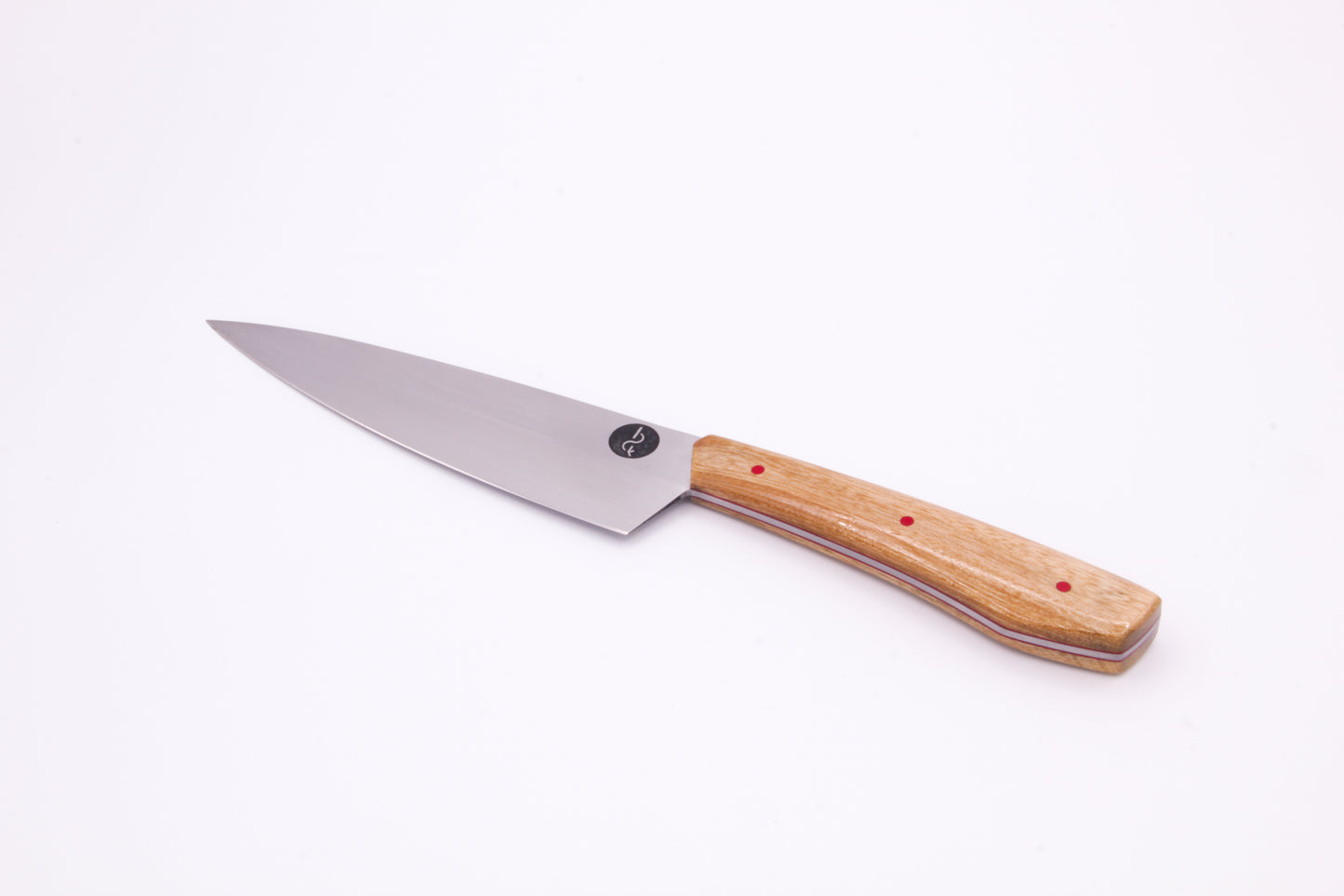 5.5" (140mm) Petty Knife, 15n20 High Carbon Steel, Avocado wood with Red liners and pins