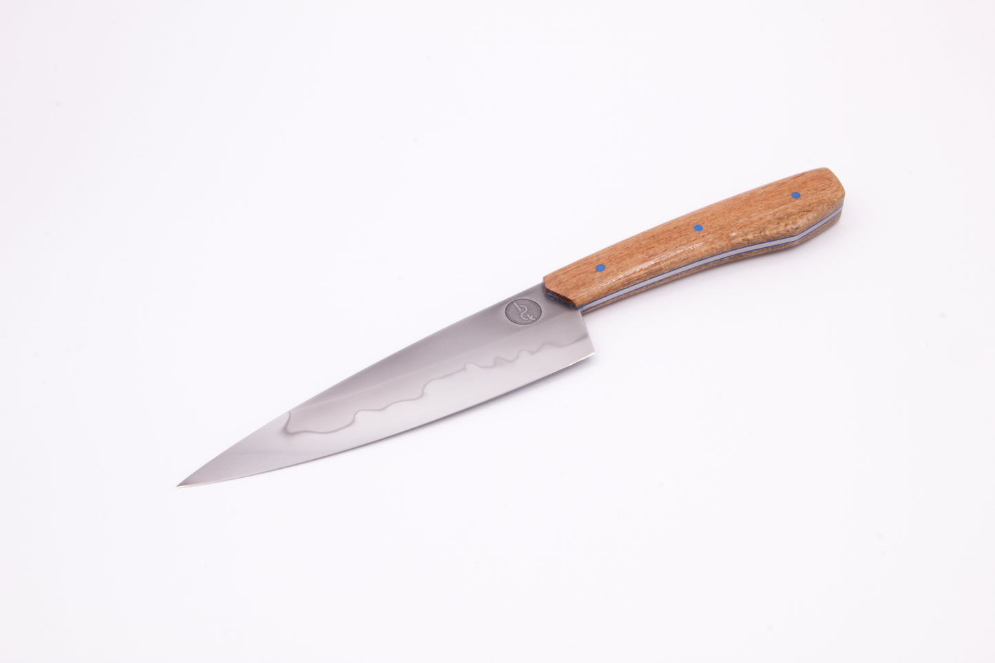 5.5" (140mm) Petty with Hamon in 26C3 High Carbon Steel with Macadamia Wood Handles