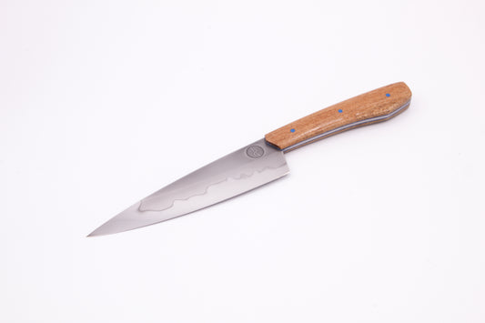 5.5" (140mm) Petty with Hamon in 26C3 High Carbon Steel with Macadamia Wood Handles