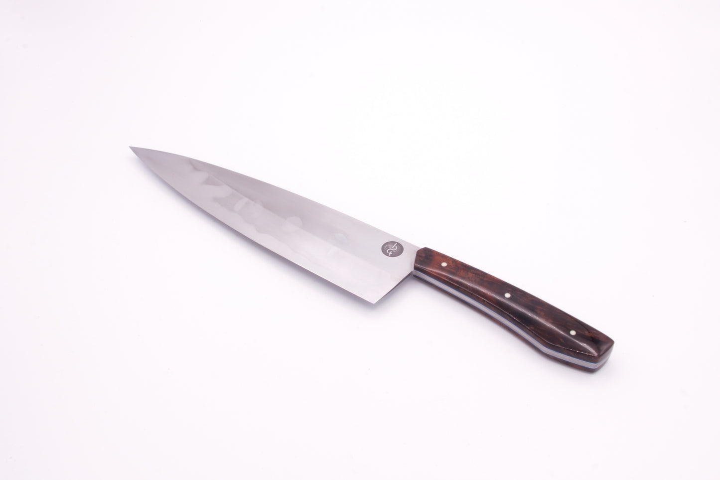 8" (200mm) Chef Knife with Hamon in 26C3 High Carbon Steel with Claro Walnut Handles