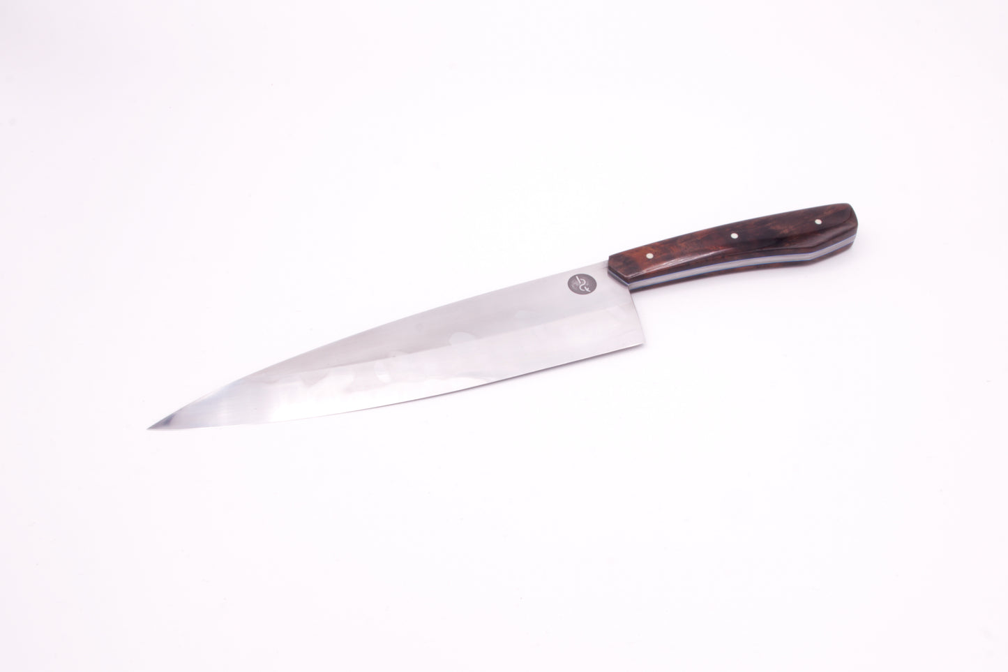 8" (200mm) Chef Knife with Hamon in 26C3 High Carbon Steel with Claro Walnut Handles