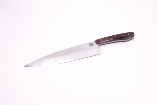 8" (200mm) Chef Knife with Hamon in 26C3 High Carbon Steel with Claro Walnut Handles
