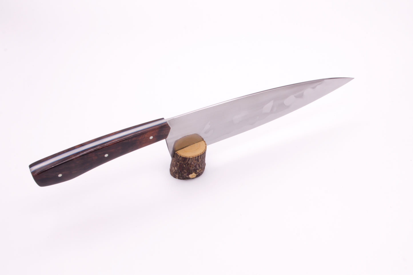 8" (200mm) Chef Knife with Hamon in 26C3 High Carbon Steel with Claro Walnut Handles