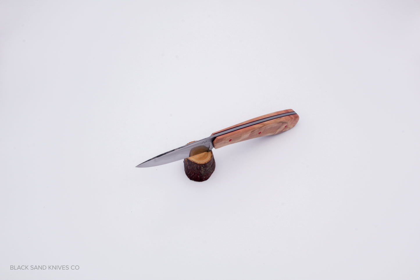 3.5" (90mm) Pairing Knife in W2 Steel with Hamon - Eucalyptus Scales - Black and Red liners and Red pins