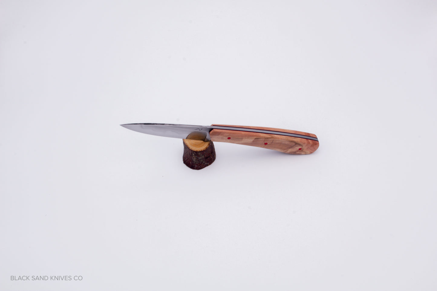 3.5" (90mm) Pairing Knife in W2 Steel with Hamon - Eucalyptus Scales - Black and Red liners and Red pins