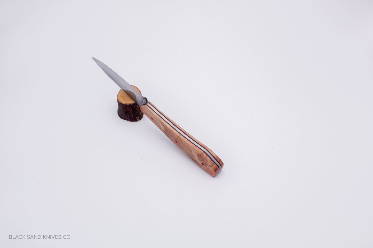 3.5" (90mm) Pairing Knife in W2 Steel with Hamon - Eucalyptus Scales - Black and Red liners and Red pins