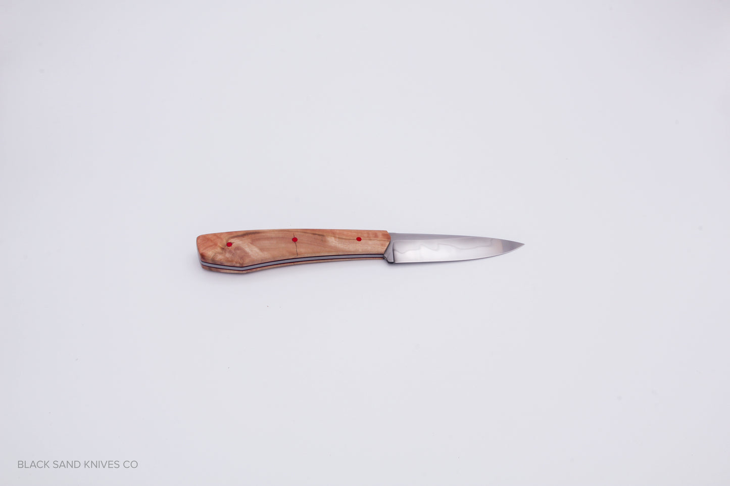 3.5" (90mm) Pairing Knife in W2 Steel with Hamon - Eucalyptus Scales - Black and Red liners and Red pins
