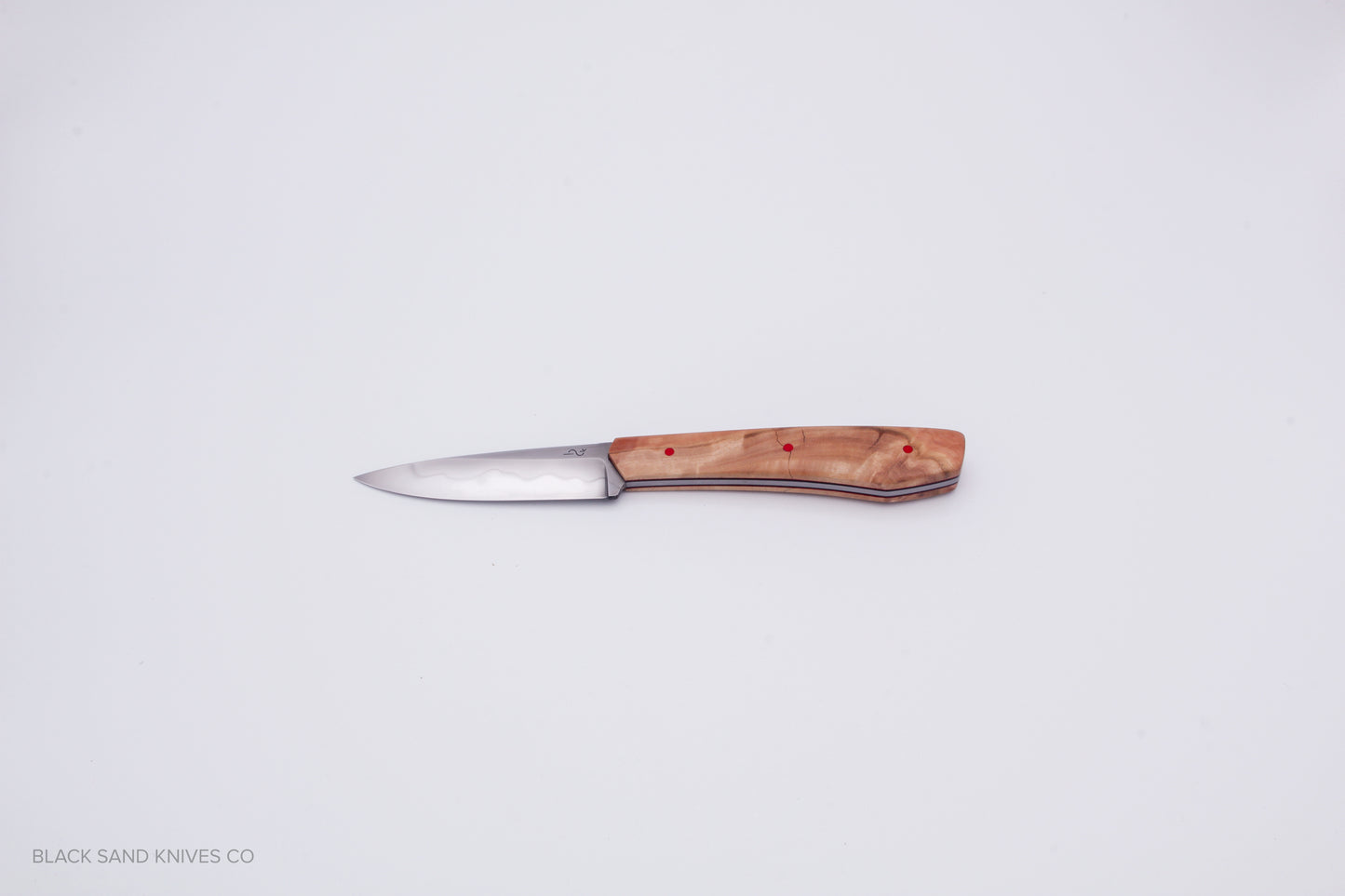3.5" (90mm) Pairing Knife in W2 Steel with Hamon - Eucalyptus Scales - Black and Red liners and Red pins