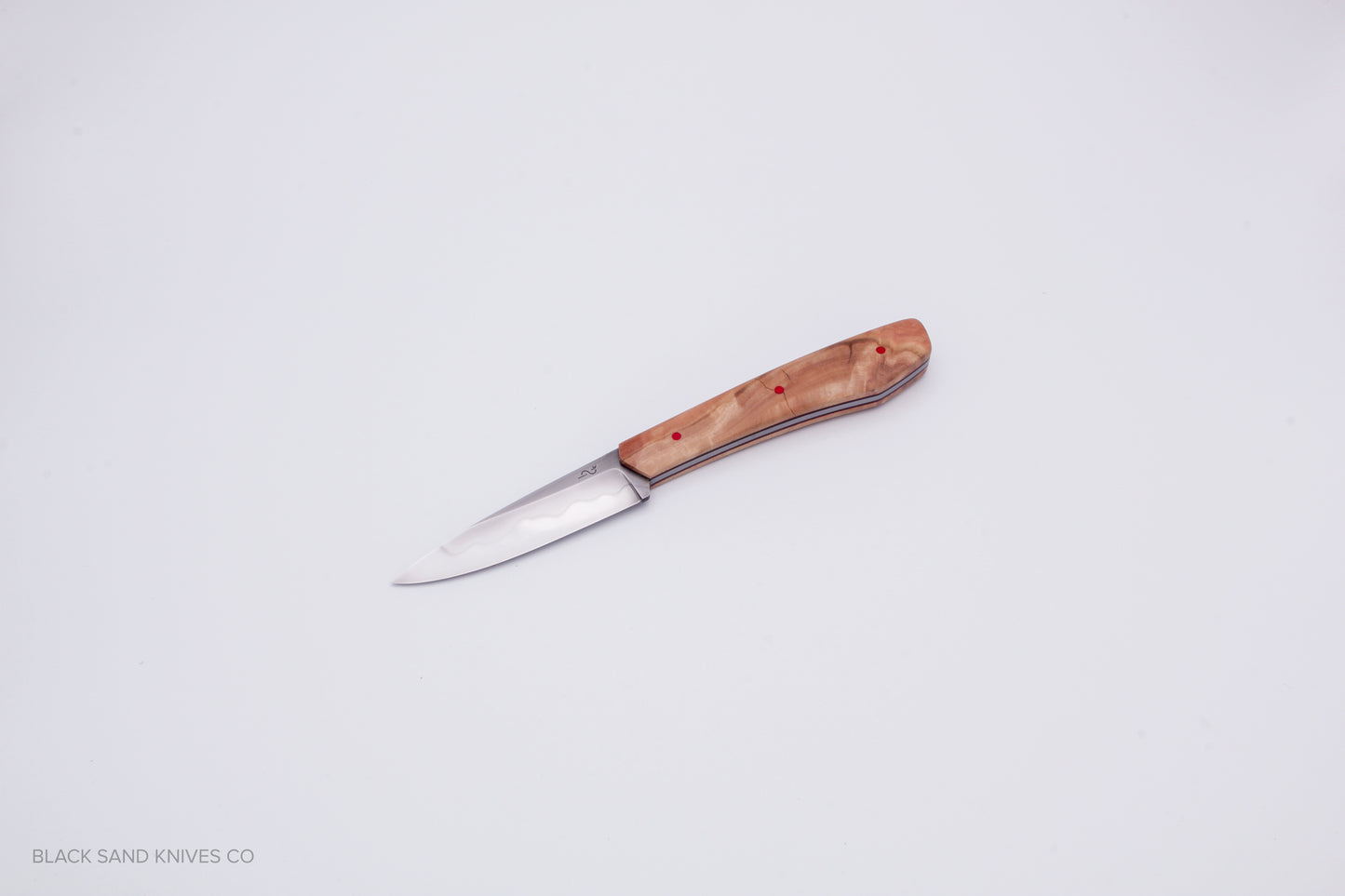 3.5" (90mm) Pairing Knife in W2 Steel with Hamon - Eucalyptus Scales - Black and Red liners and Red pins
